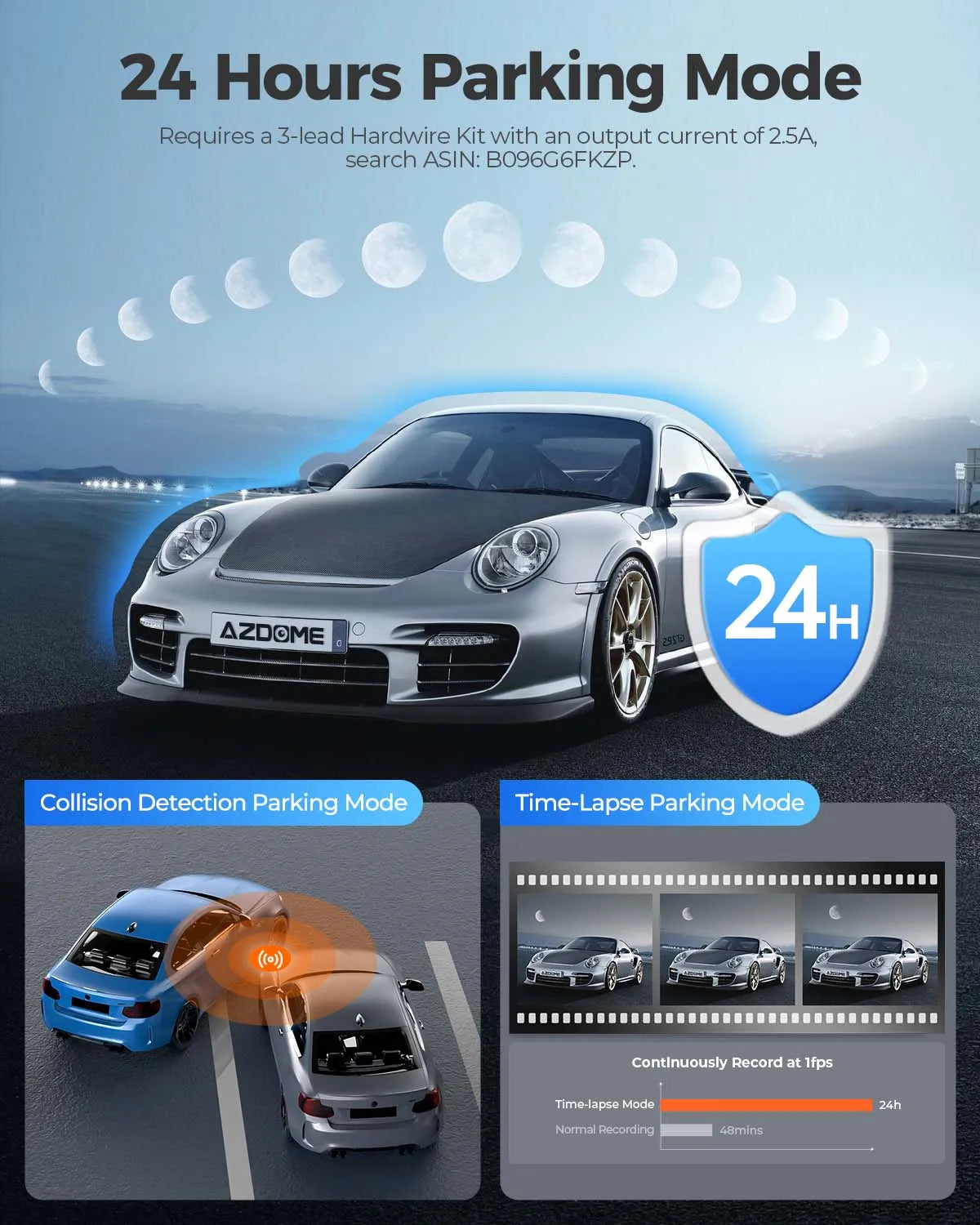 24 hours Parking mode car dash cam