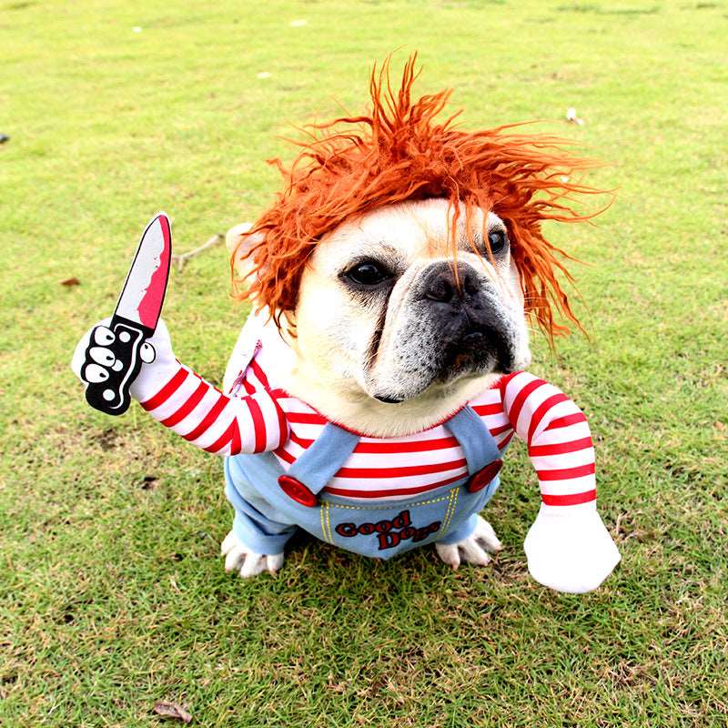 Pet Halloween Costume Kit - Clothes, Wig, and Foam Knife