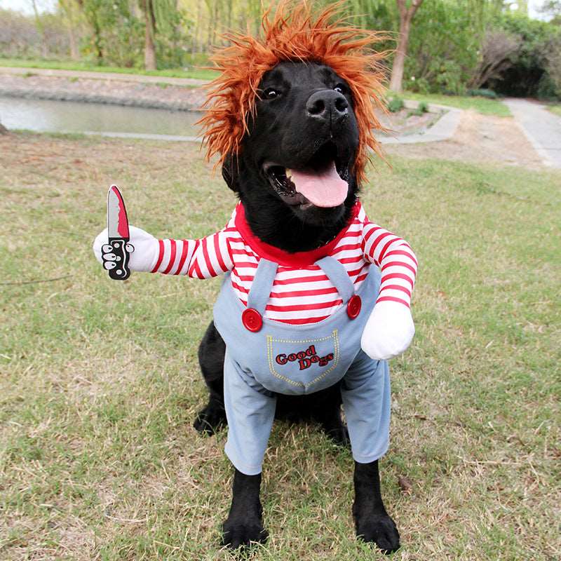Pet Halloween Costume Kit - Clothes, Wig, and Foam Knife