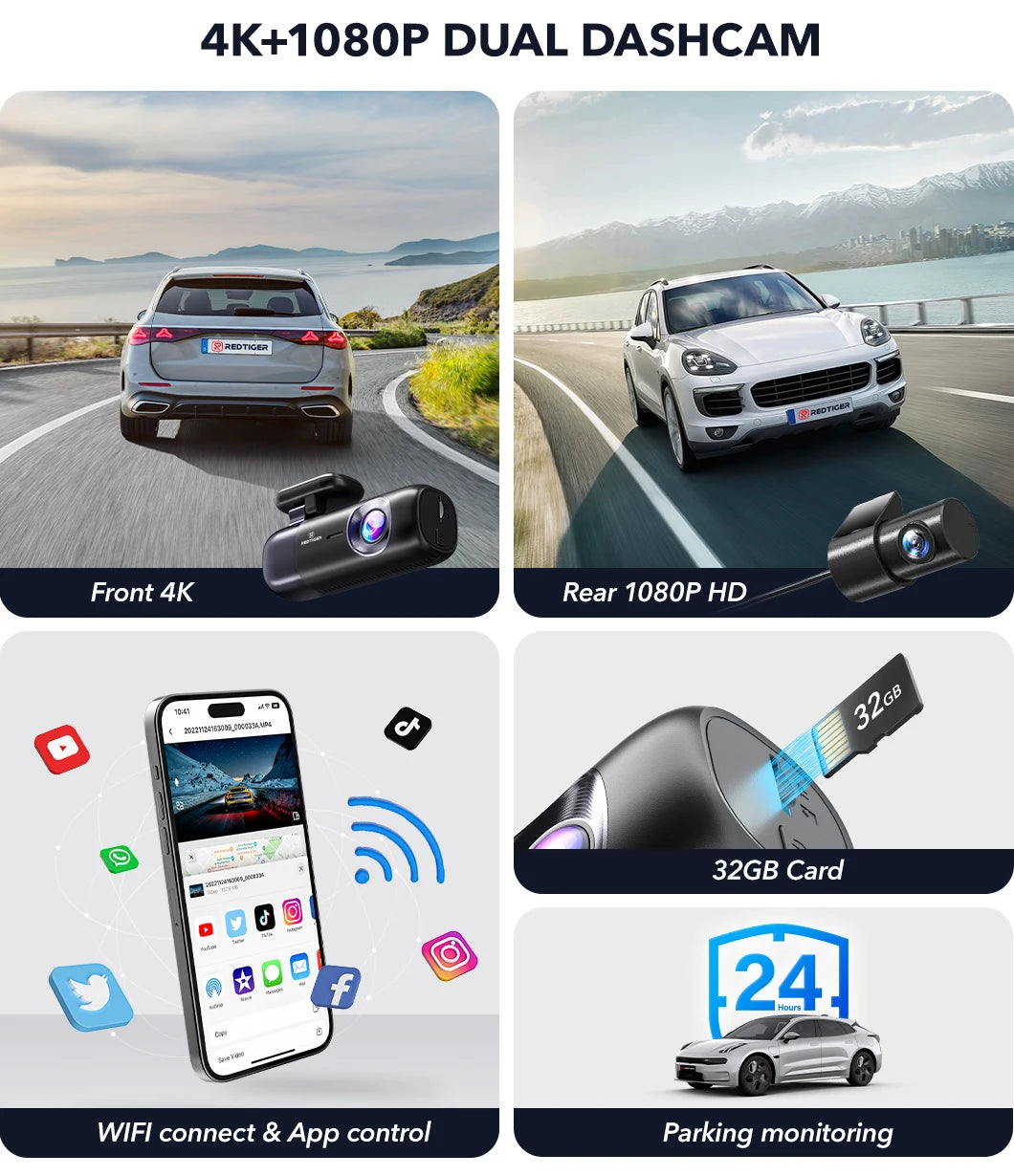 4k and 1080P Dual car dash cam