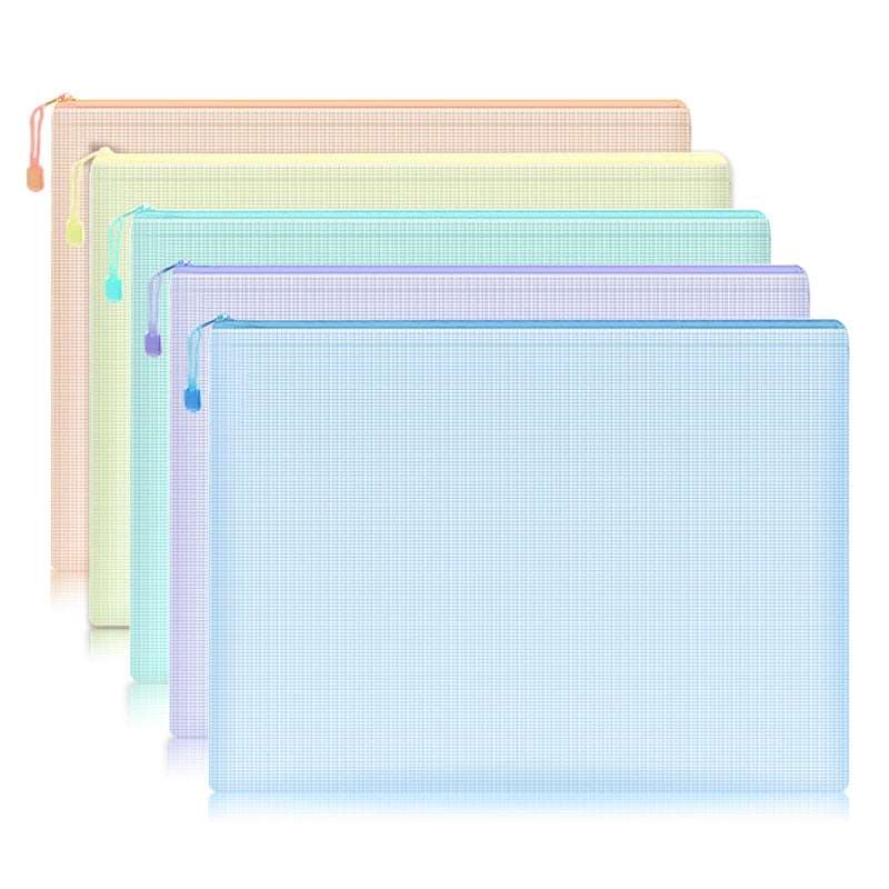 5 pieces Mesh Zipper Pouch Document Bag Waterproof Zip File Folders A4 School Office Supplies Pencil Case Storage Bags at acheckbox