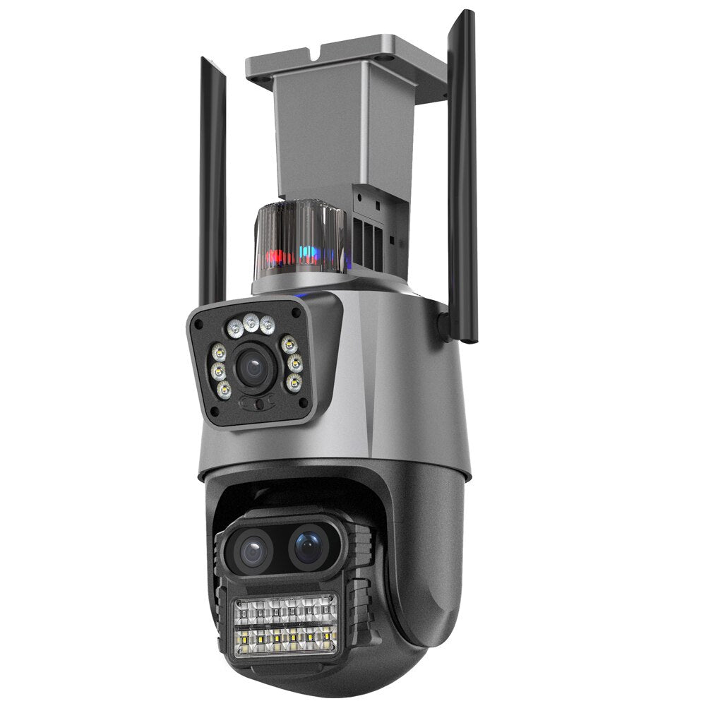 6MP 4K IP Camera Dual Lens Dual Screen PTZ Wifi Camera Outdoor Waterproof Security Video Surveillance Camera Police Light Alarm at acheckbox