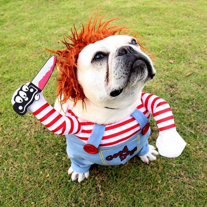 Pet Halloween Costume Kit - Clothes, Wig, and Foam Knife