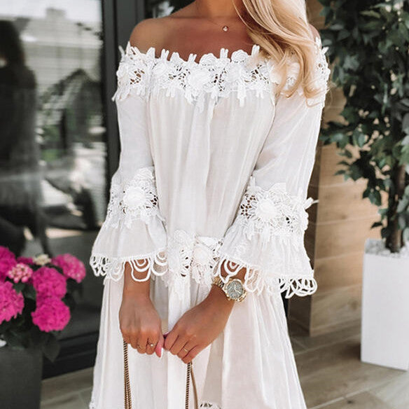 Bell Sleeve Lace Dress for Size-Inclusive Comfort