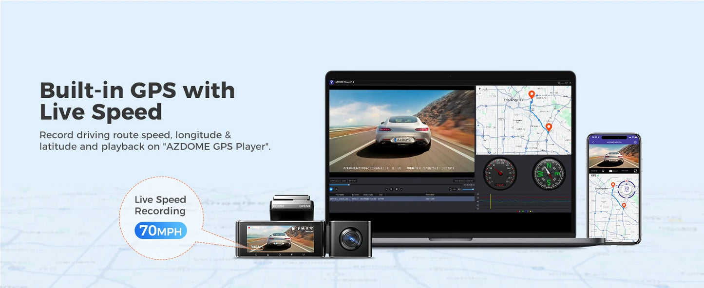 Built in GPS with Live speed car dash cam