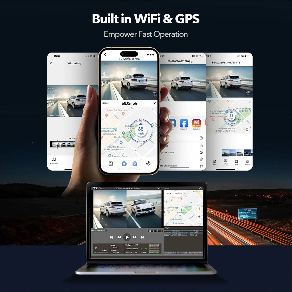 Built in WIFI & GPS car dash cam