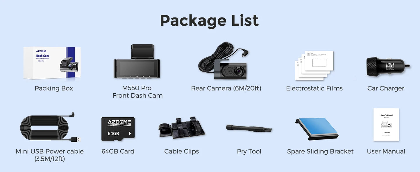 Car dash cam Package List