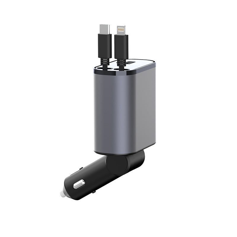 Durable ABS PC Construction - Retractable Car Charger with Automatic Storage, Fast Charge Cord Solution