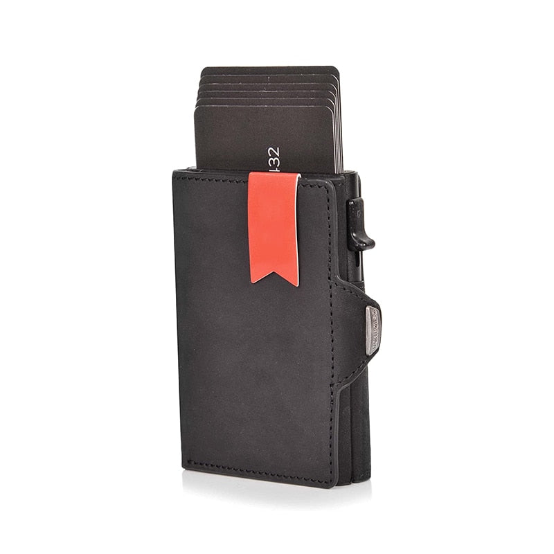Fashion Meets Function Genuine Leather Pop-Up Credit Card Case with RFID Protection
