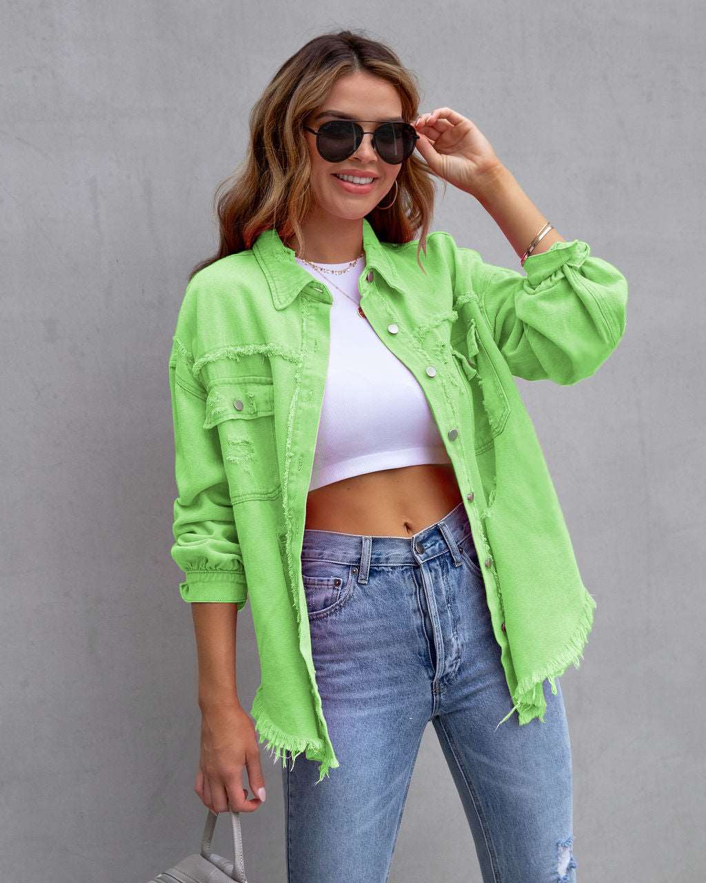High-Quality Polyester in Stylish Ripped Outerwear