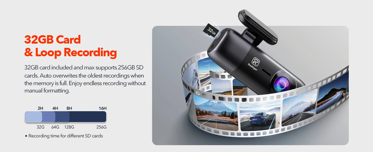 Loop recording with 32gb card car dash cam
