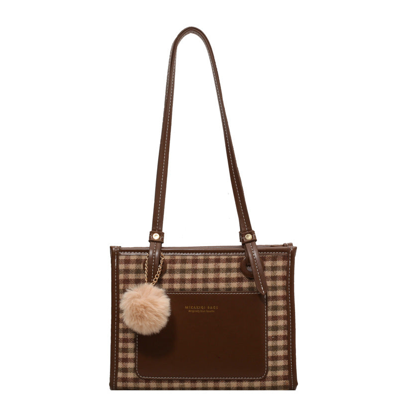 Luxurious PU leather crossbody bag, trendy autumn winter shoulder bag, chic houndstooth plaid pattern handbag, practical zipper closure shoulder bag, premium crossbody bag, medium-sized tote bag at www.acheckbox.com