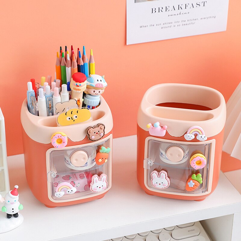 Piggy Drawer Pen Holder Cartoon Multi Grid Cute Creative Girl Heart Student Multifunctional Storage Office Stationery at acheckbox