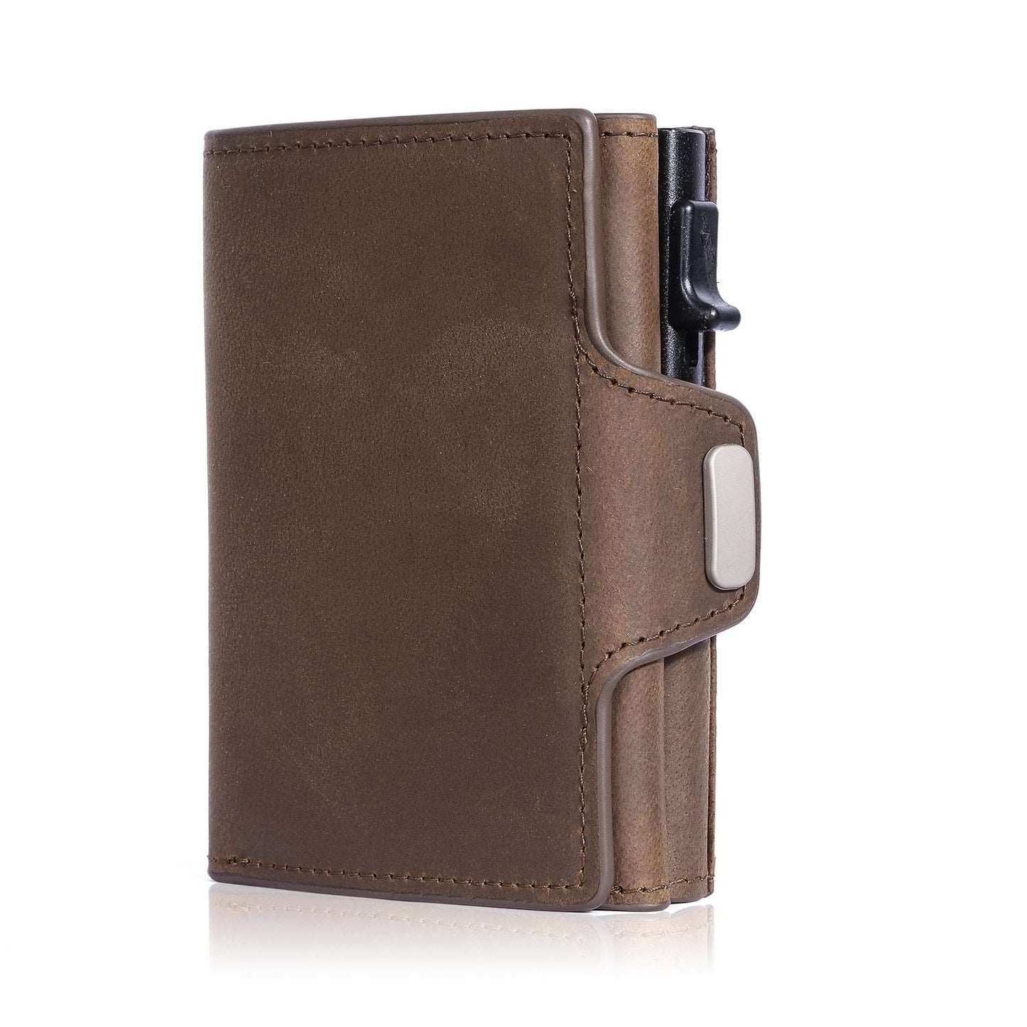 Pop-Up Credit Card Case with RFID Protection Genuine Leather Wallet with Compartment for Notes and Coins for Men and Women A great Gift