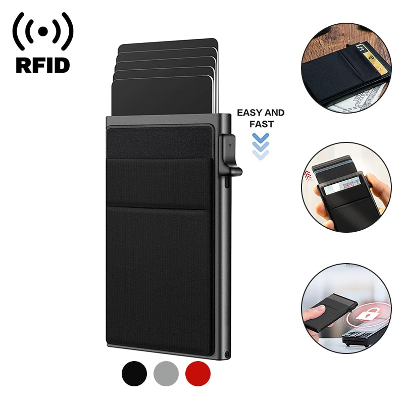 Rfid Credit Card Holder Wallet Metal Thin Slim Bank Card Case Men Women Pop Up Minimalist Wallet Small Black Purse Metal Vallet at acheckbox