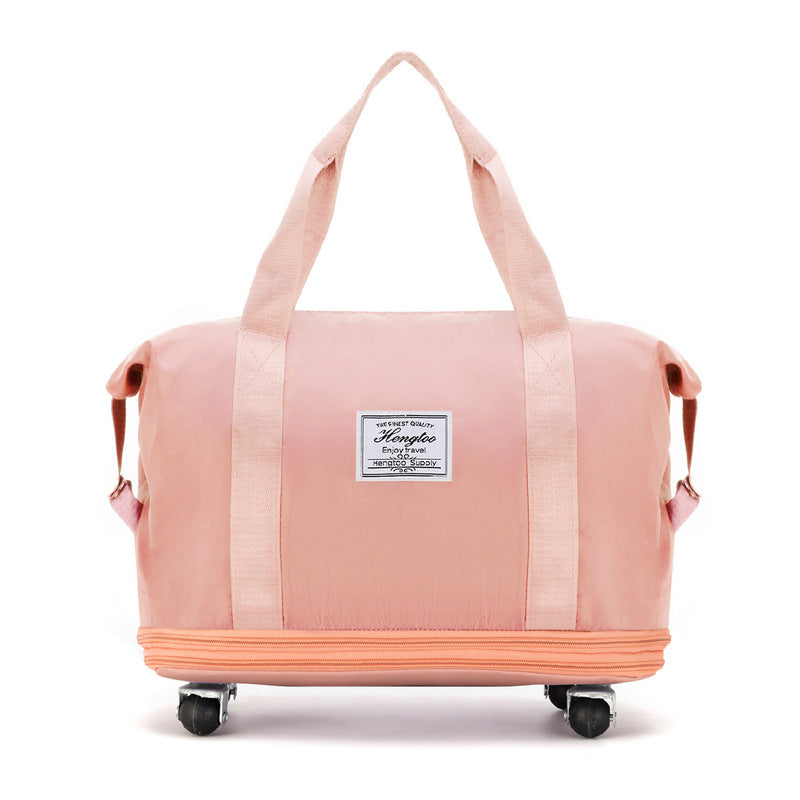 Travel Bag Universal Wheel Bag Dry and Wet Separation Bag Fitness Yoga Shoulder Bag Sports Fitness Handbag Large Capacity Travel Bag Womens Fashionable Bag Nylon Travel Bag Stylish Handbag Double Layer Storage Bag Pink
