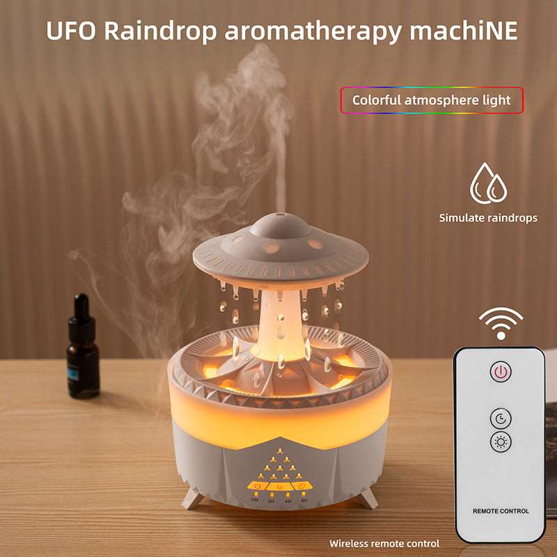 UFO Water Drop Humidifier Rain Cloud Air Humidifier Aromatherapy Essential Oils Aroma Diffuser USB Charging 7 Color Mist Maker decor at acheckbox