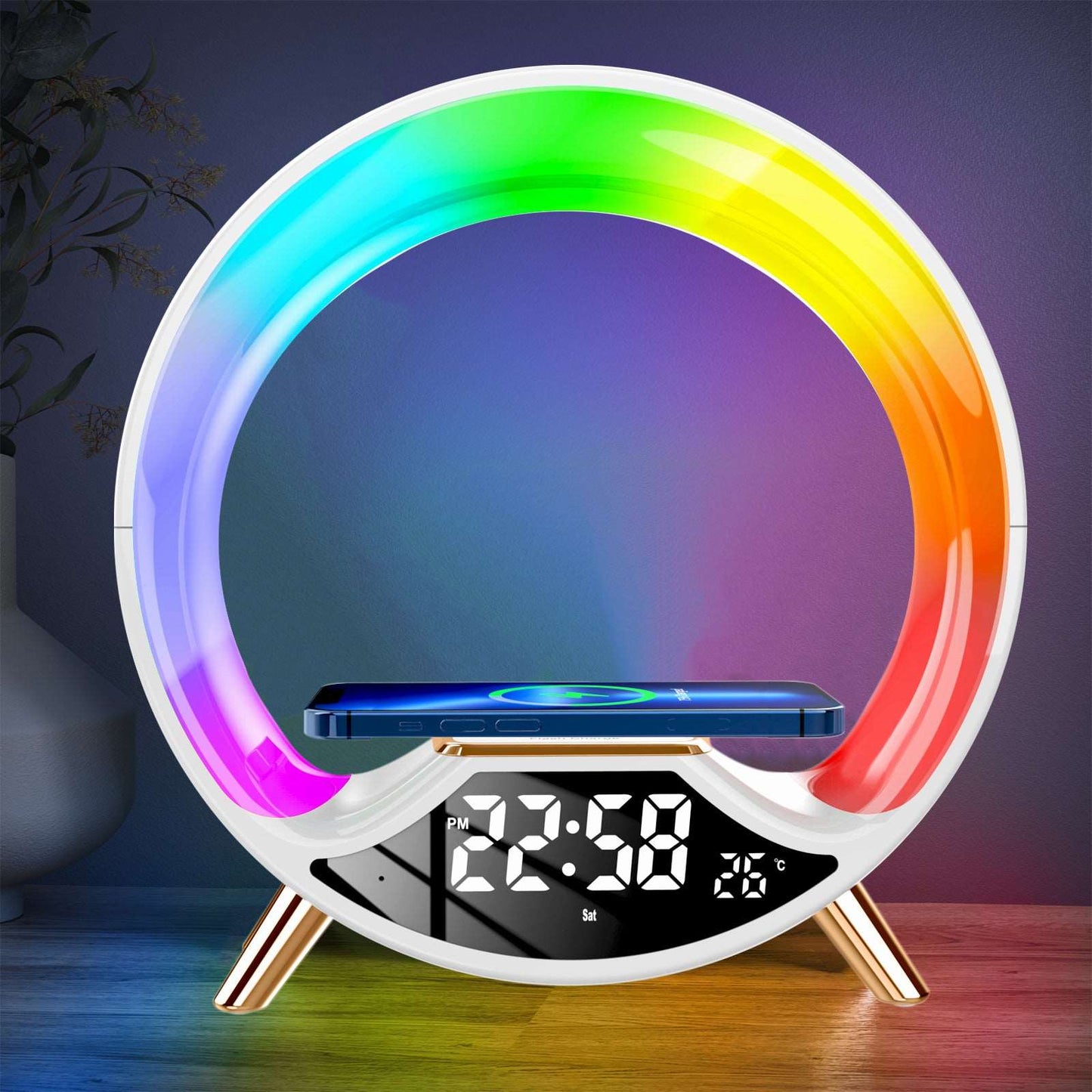 Ultimate Hub for Charging Needs, Sleek and Modern Design, Elegant Colors Black White Dark Green, Complements Any Decor, Touch of Sophistication, Multi-Functional Clock, Reliable Timekeeper, Stay Punctual
