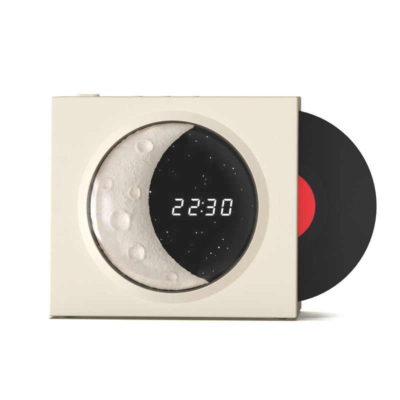 Vintage white Vinyl Record Player Range Moon Bluetooth Speaker High Definition Sound Quality Charge Music Moon Clock Starry Sky Light Decor at acheckbox. Perfect gift for Halloween thanksgiving black friday christmas