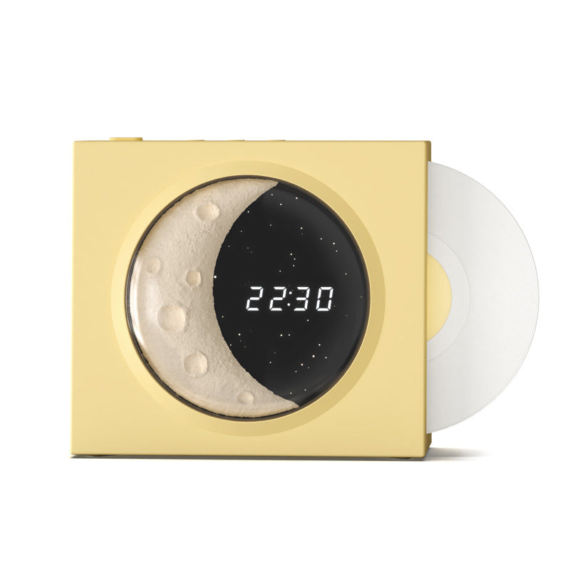 Vintage yellow Record Player Range Moon Bluetooth Speaker High Definition Sound Quality Charge Music Moon Clock Starry Sky Light Decor at www.acheckbox.com Perfect gift for Halloween thanksgiving black friday christmas