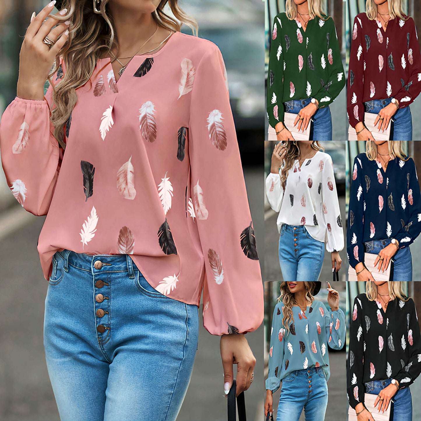Women's Feather Print Polo Shirt in multiple colors