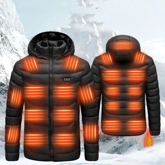 23 Areas Heating Jacket, USB Battery Power 3 Gear Temperature Adjustable Outdoor Heated Hooded Coat for Men Women at www.acheckbox.com