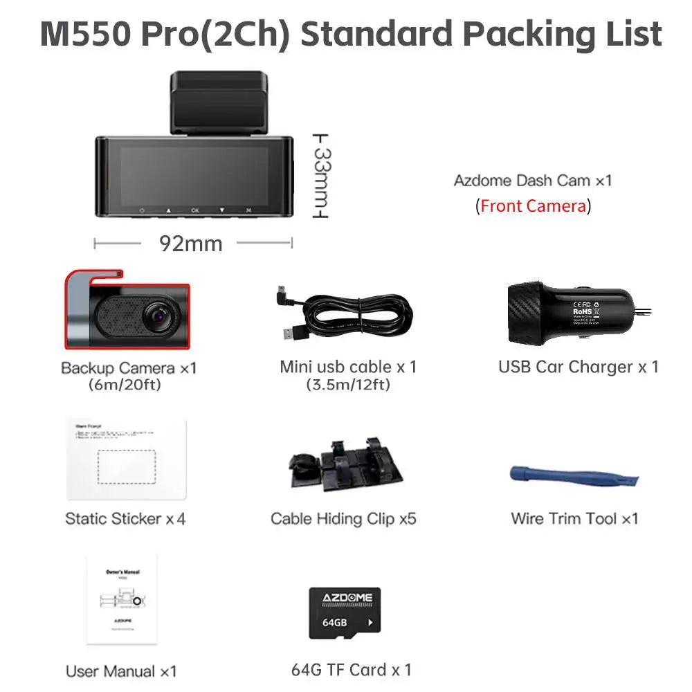 2 CH 4k Car dash cam package list 