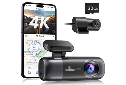 4K Front and Rear Dash Cam with WIFI GPS, Night Vision, Parking Mode, and App Control 