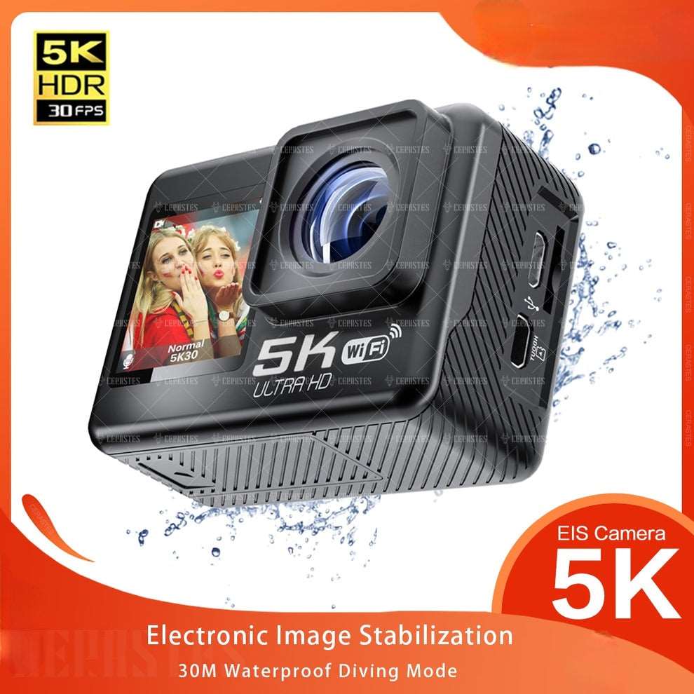 5K WiFi Anti shake Action Camera 4K 60FPS Dual Screen 170° Wide Angle 30m Waterproof Sport Camera with Remote Control at acheckbox