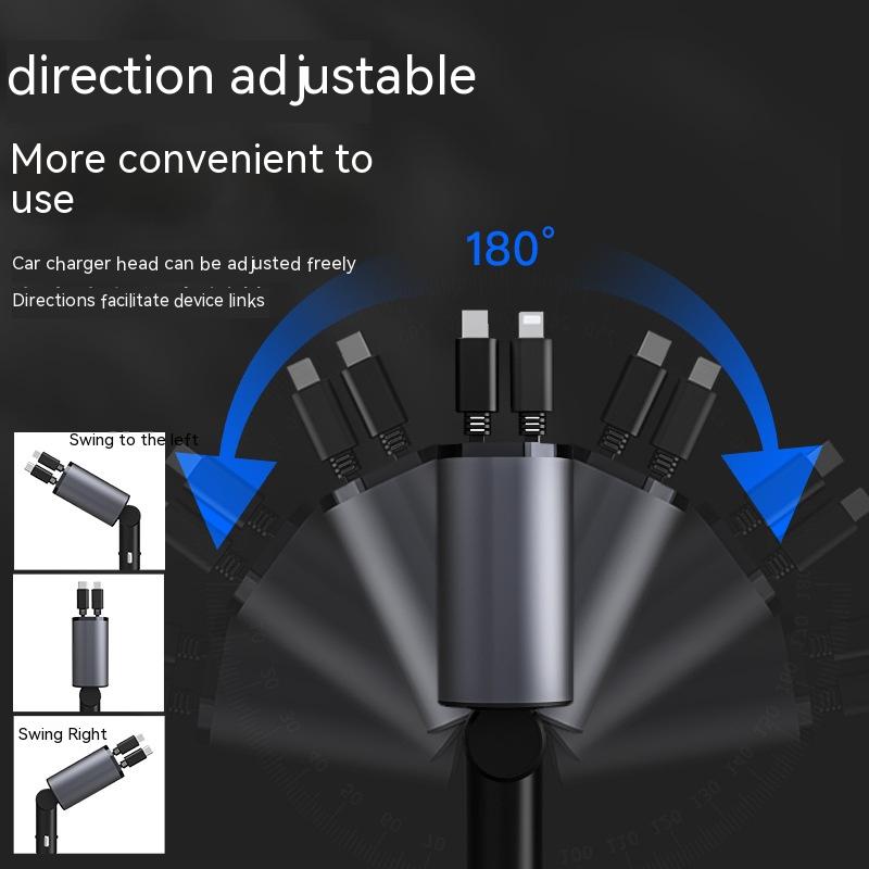 Auto-Retract Feature Car Charger, Adjustable Direction Fast Car Charger, Fast Charging for iPhone Samsung, Universal Super Fast Car Charger, 300% Faster Car Charging,