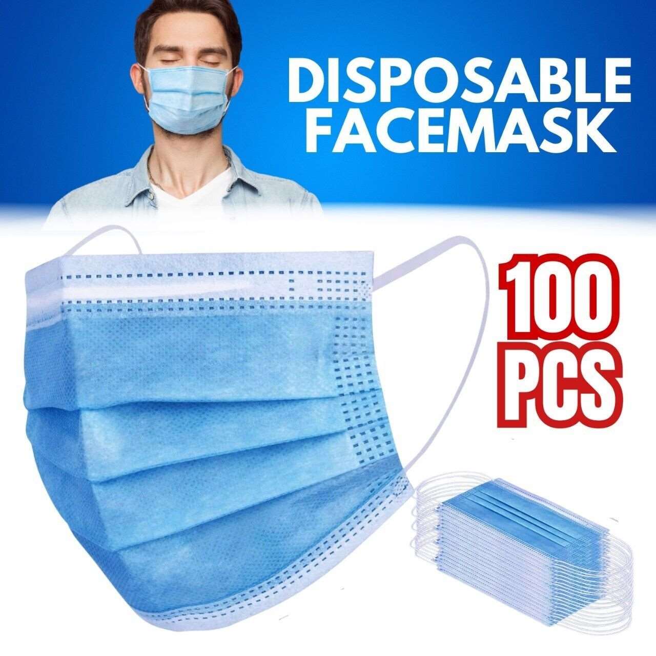 Blue 3-Ply Earloop Face Masks for Adults and Teenagers