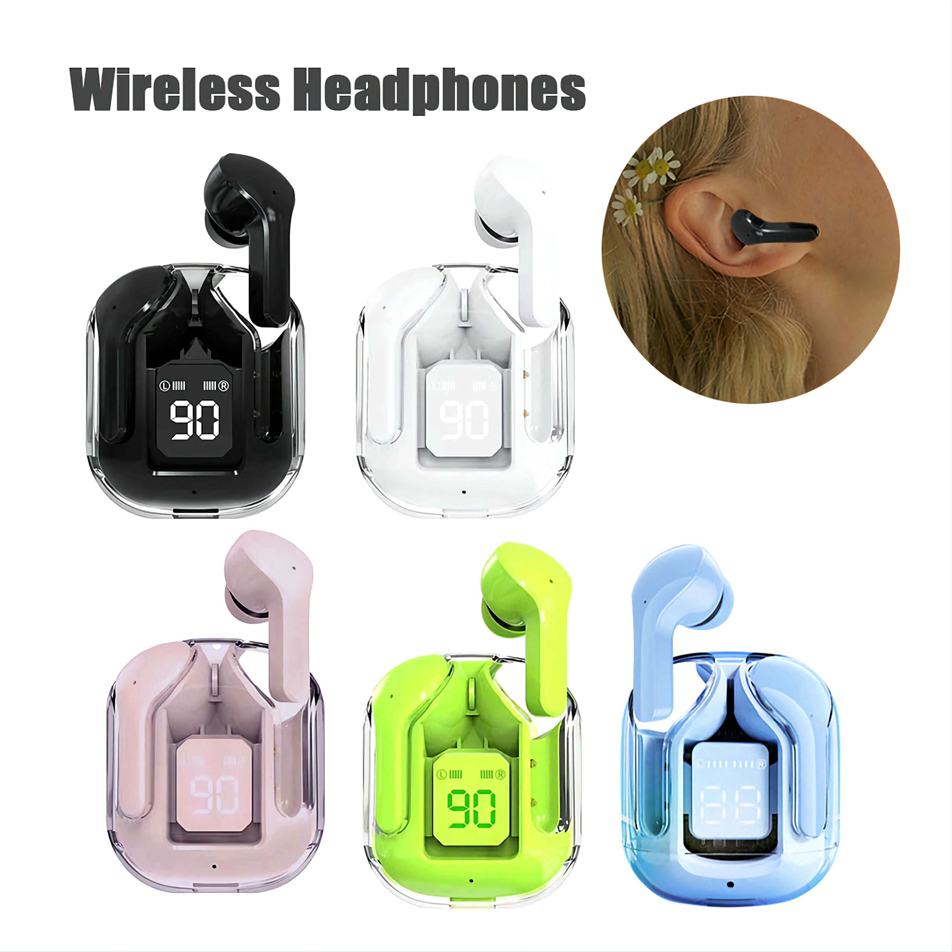 ENC Noise Canceling Wireless Bluetooth Earbuds HiFi Stereo Headphones with Digital Display Transparent Charging Case 2023 New at Checkbox