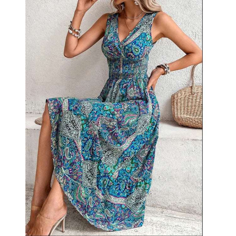 Bohemian Elegance Sleeveless Dress with Mid-Waist Allure