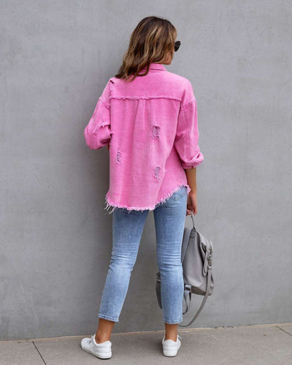 Bold Fashion Ripped Shirt Jacket for Women - Trendy and Unique Design