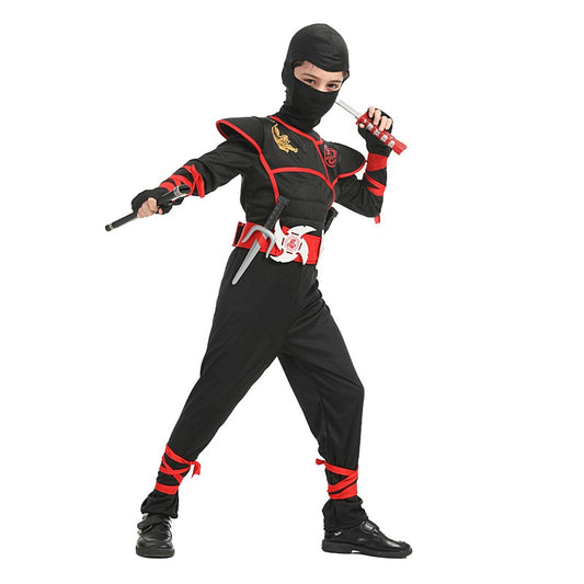 Boys Ninja Deluxe Costume for Kids with Weapon Accessories Kids Kung Fu Outfit Halloween Ideas Gifts with Bayonet Toys at acheckbox