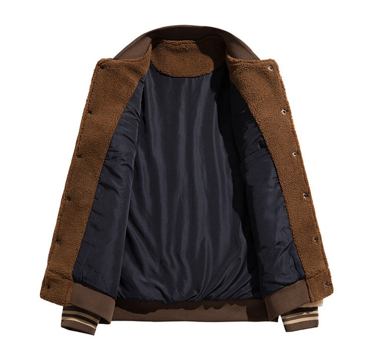 warm Casual Couples Jacket Street Retro Embroidery Baseball Cashmere Unif Men jacket at acheckbox