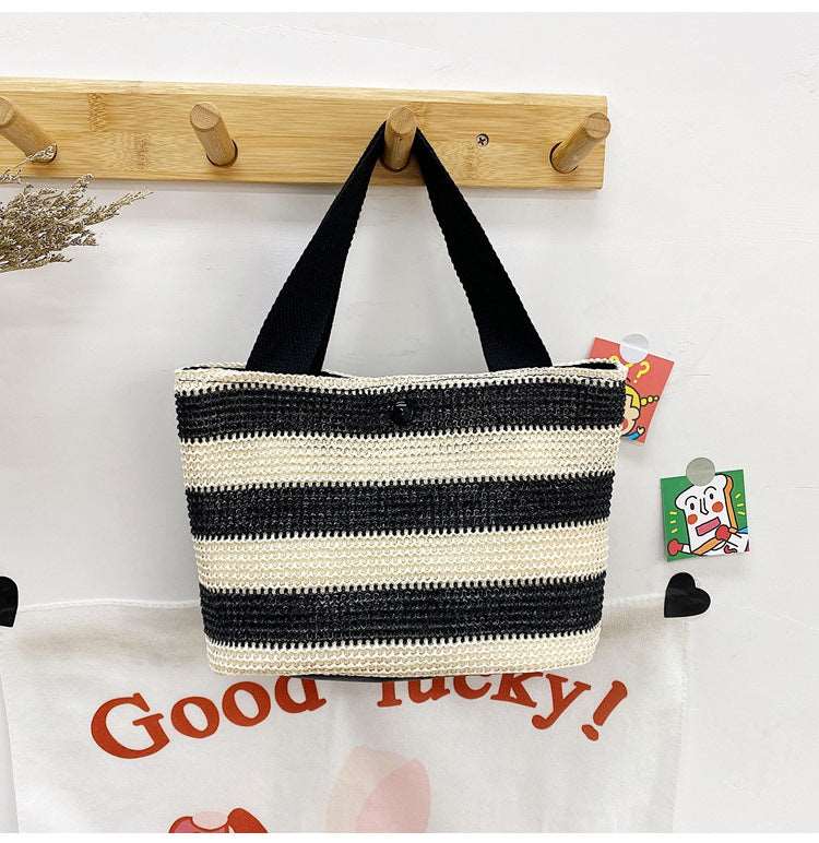 Color block striped straw bag for outdoor travel Perfect gift for christmas thanksgiving halloween black friday any holiday ocassions