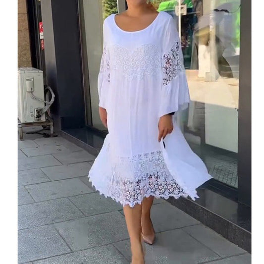 Conventional Sleeve Charm in White, Special Event Ready Lace Shirt Dress