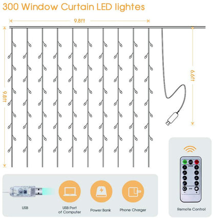 Curtain LED Lights USB Fairy Icicle Lights Remote Control Curtain Lights Window Decoration Lights