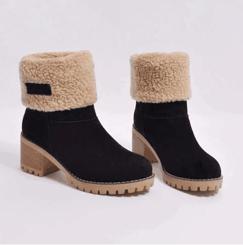 Fashionable Low-Heel Snow Boots for Women in Black