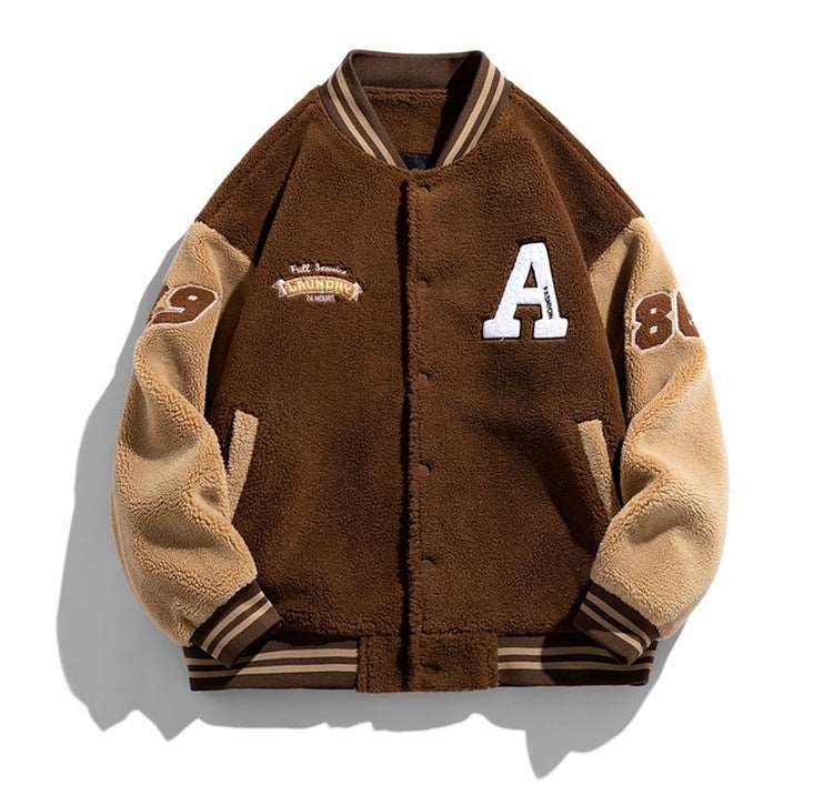Jacket Street Retro Embroidery Baseball Cashmere Men jacket at acheckbox