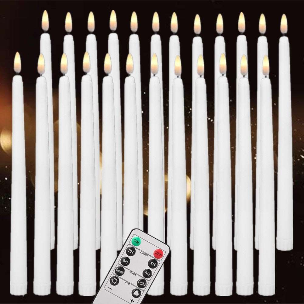 LED flameless taper candles, battery-operated fake flickering candlesticks, electric long candles for wedding home decor, ambiance with mesmerizing flicker, realistic and soothing LED  www.acheckbox.com
