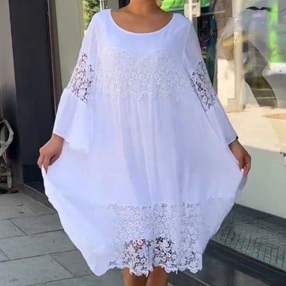 Long Lace Shirt Dress in Classic White