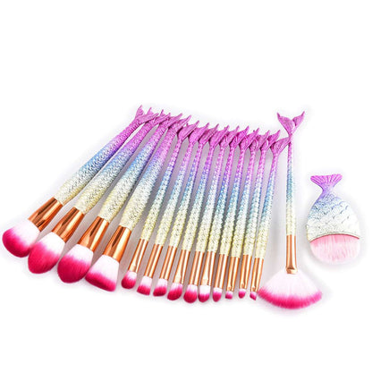 Mermaid Makeup Set 15 Brushes Makeup Set Electroplated Plastic Handles Brushes