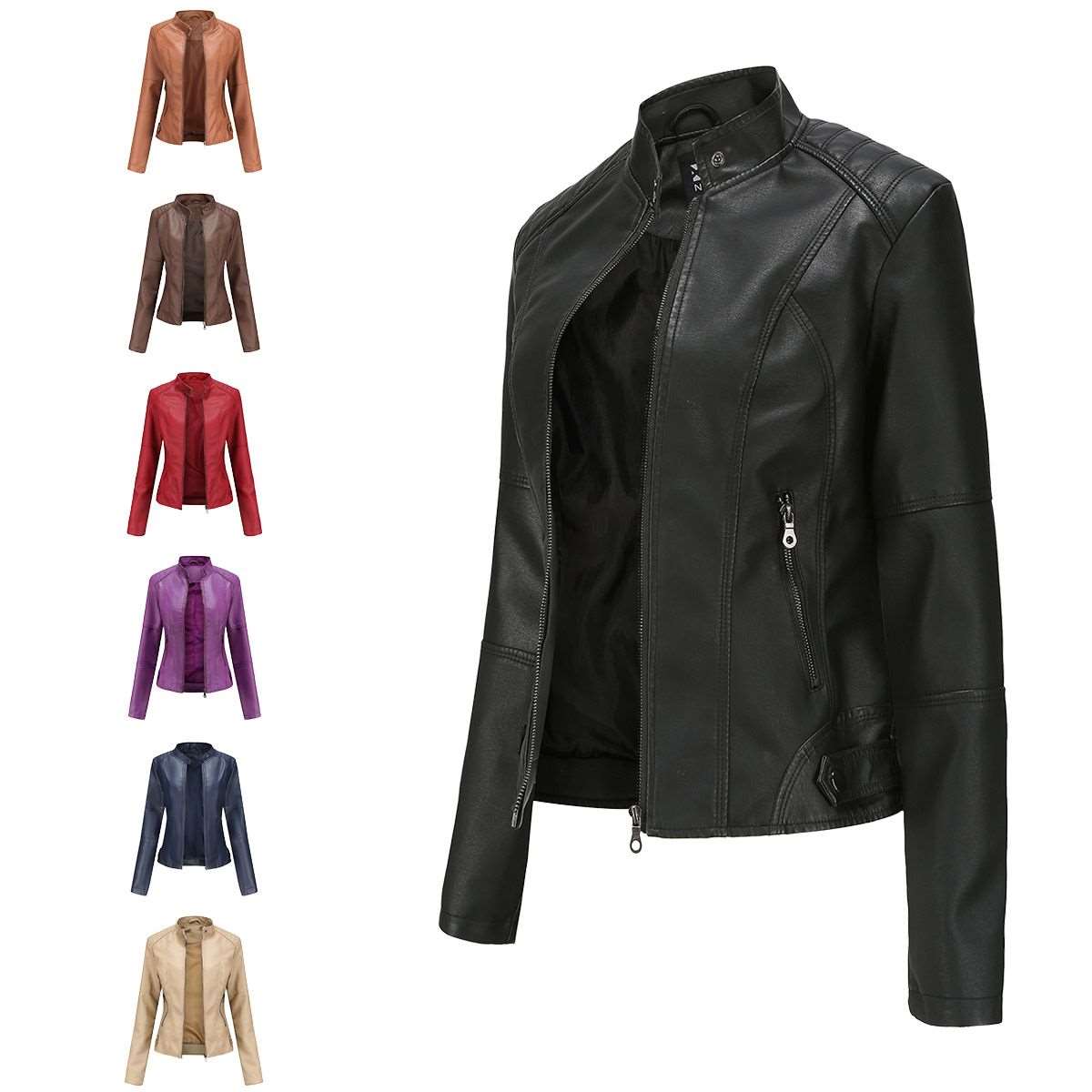 Non-Iron Slim-Fit Leather Jacket in Vibrant Colors, Sustainable Slim Leather Jacket in Various Colors