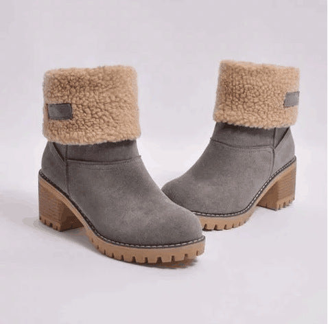 Plush-Lined Flat Heel Snow Boots in Gray