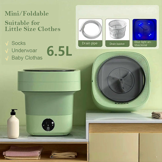 6.5 L Portable Foldable Washing Machine Foldable Detachable Drain Basket Low Noise Underwear Baby Clothes Socks Mini Washer Home Travel with 3 modes