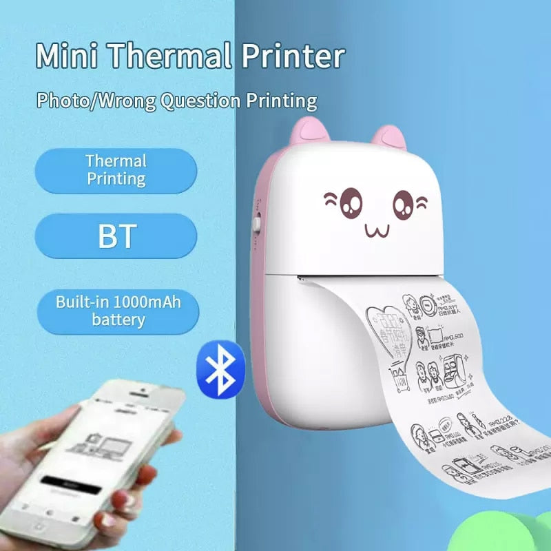 Portable Thermal Printer MINI Wirelessly BT 203dpi Photo Label Memo Wrong Question Printing With USB Cable Imprimante Portable at acheckbox