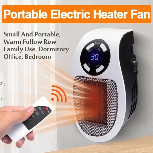 Portable electric plug-in wall heater, room heating mini household radiator, remote warmer machine for winter silent fan blade heater, LED temperature display efficient www.acheckbox.com 