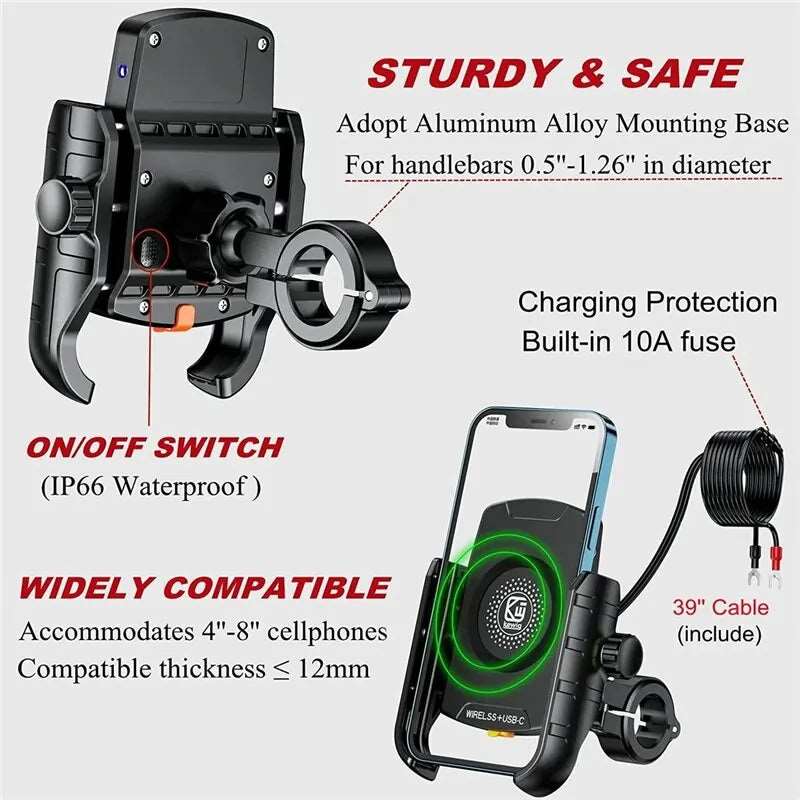 Powerful Motorcycle Phone Holder Wide Compatibility and Fast Charge